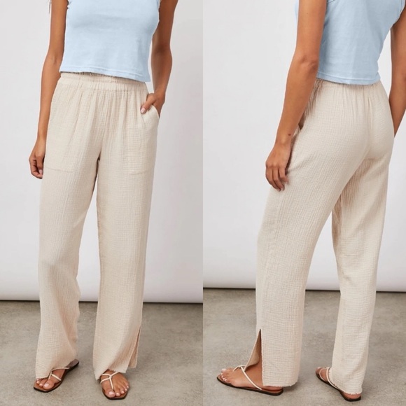 Rails Leon Pull On Pant in Flax Gauzy Breezy Lightweight Cotton Pockets Large - Picture 3 of 16